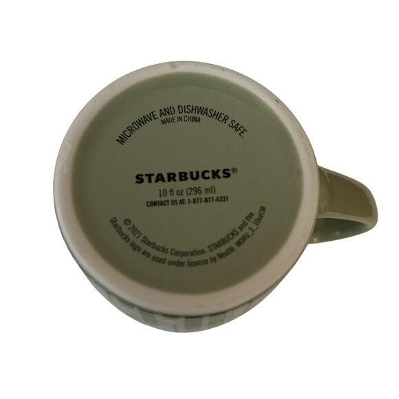 Starbucks Olive Green Mug 10 Oz With Cactus Candle Design & White Interior - Picture 4 of 4